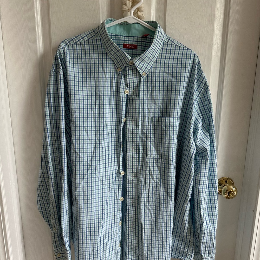 Izod Blue Casual Button Down Shirt with Classic Gingham Design